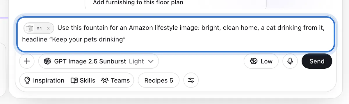 The input with an image tag and a written request