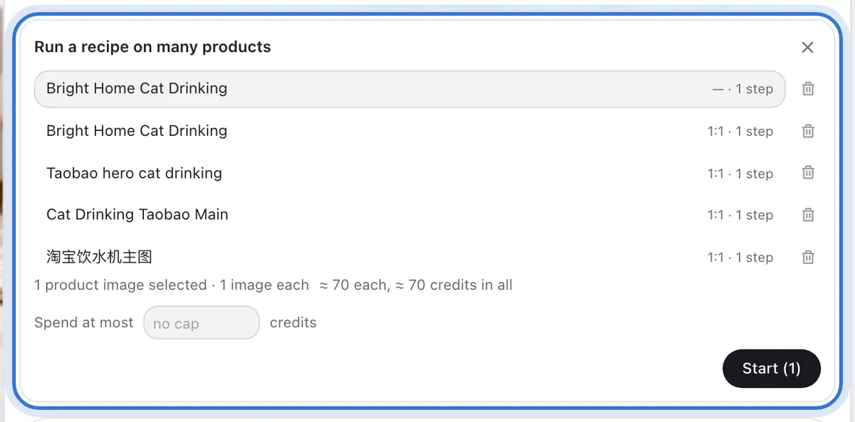The recipe panel