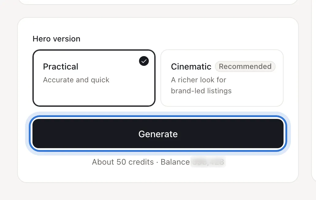 The cost shown under the generate button