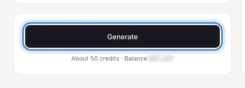 The cost shown under the generate button