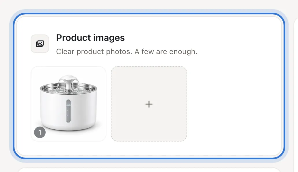 Product images with a photo uploaded
