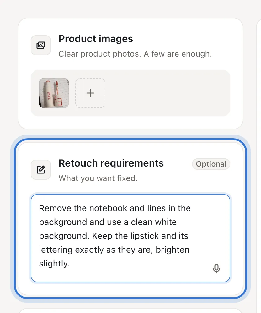 Product images and retouch requirements