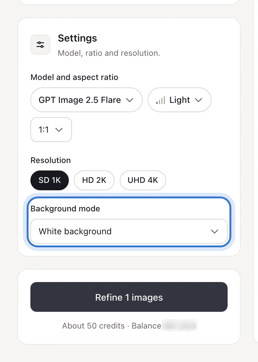 Generation parameters and background mode
