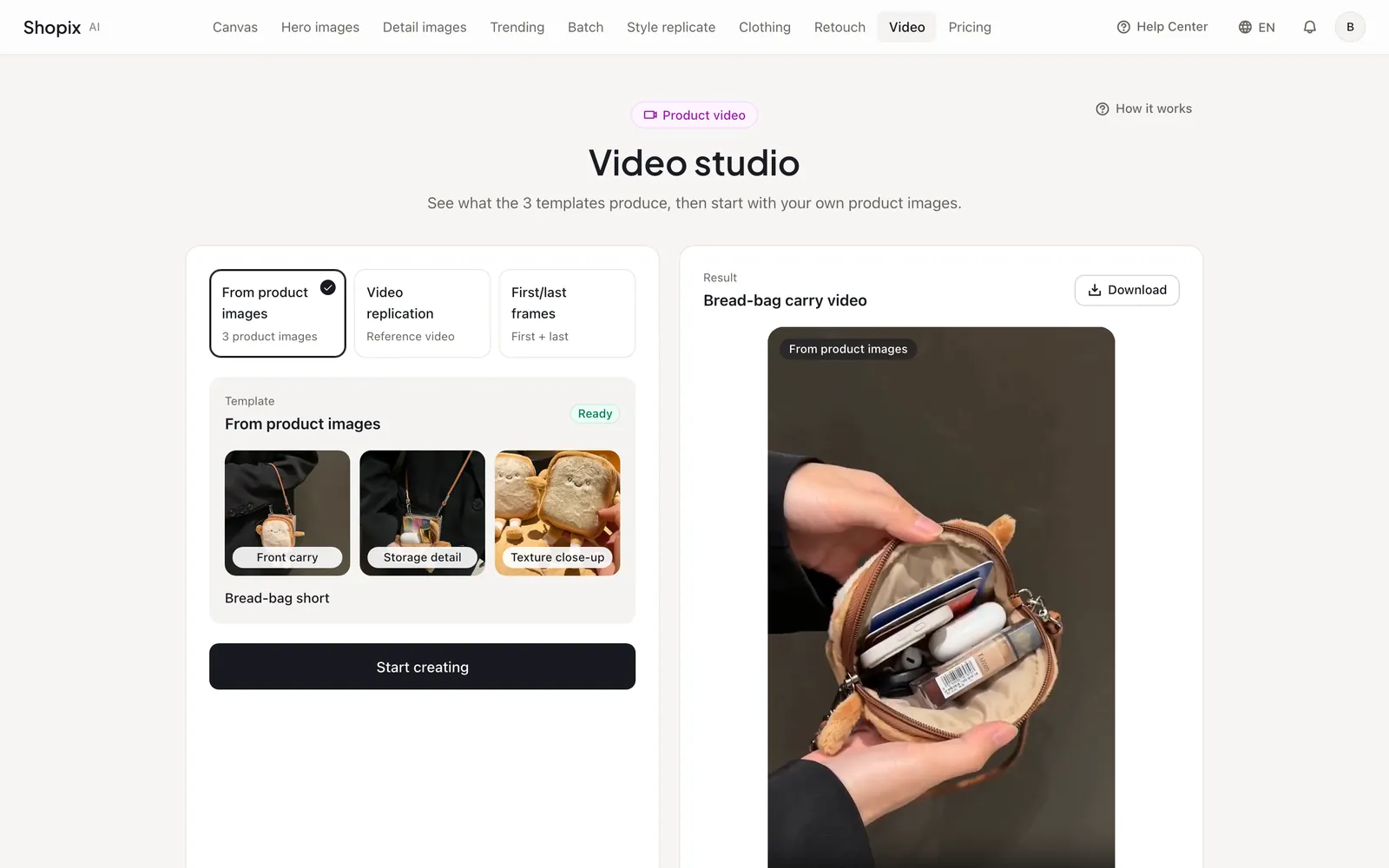 The three video templates