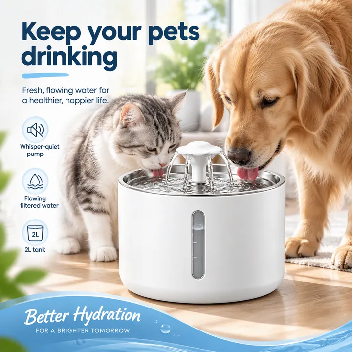 Pet water fountain hero image with the headline “Keep your pets drinking”